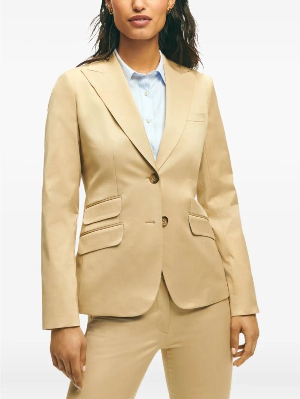 Brooks Brothers Blazer Jacket Size 10 Buttoned Flap pocket Beige Fully Lined